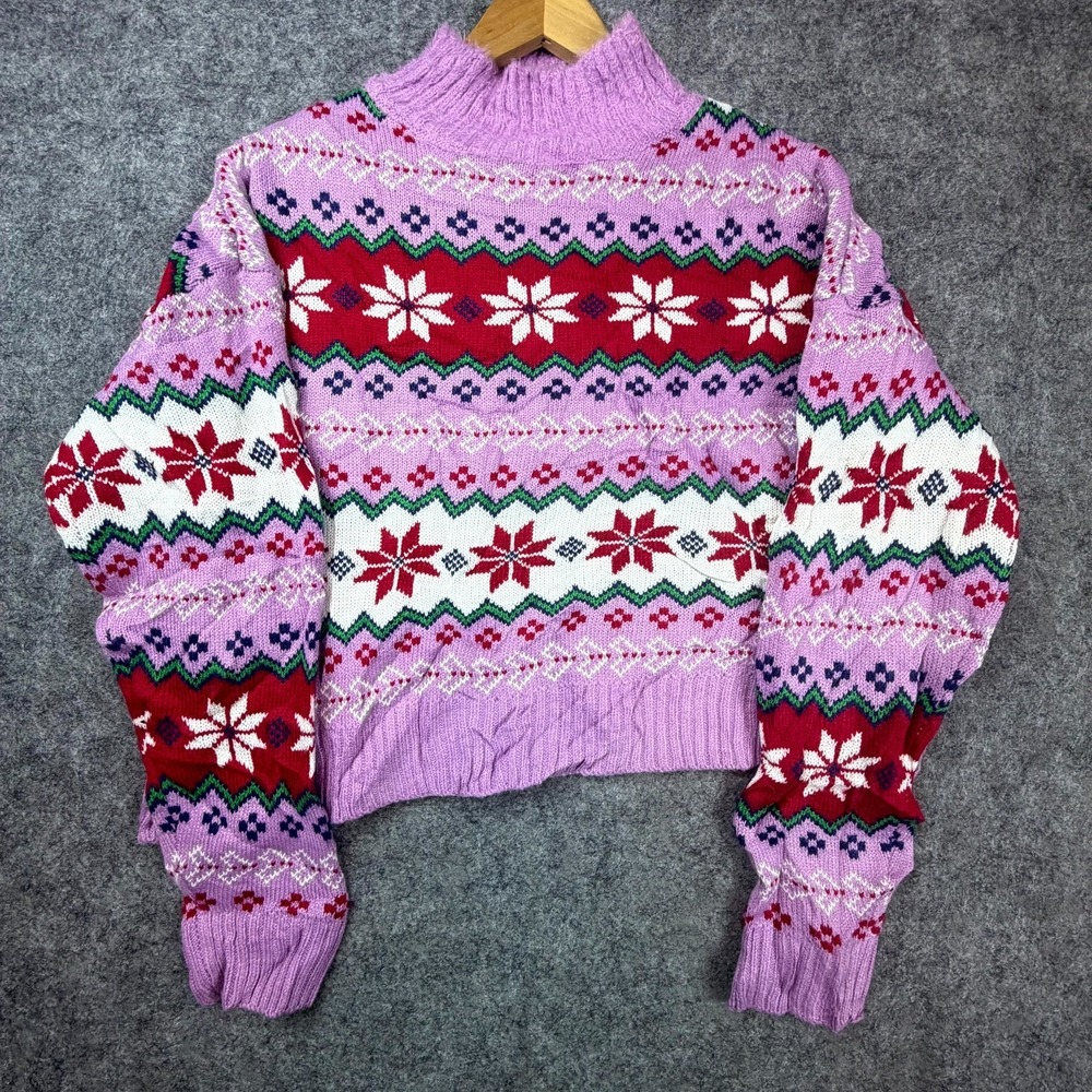 Vintage 33 Degrees Sweater Womens Medium Pink Red Holiday Christmas Poinsettia